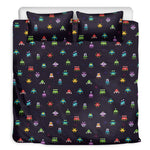 Pixel UFO Aliens Pattern Print Duvet Cover Bedding Set