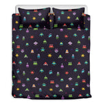 Pixel UFO Aliens Pattern Print Duvet Cover Bedding Set