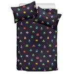 Pixel UFO Aliens Pattern Print Duvet Cover Bedding Set