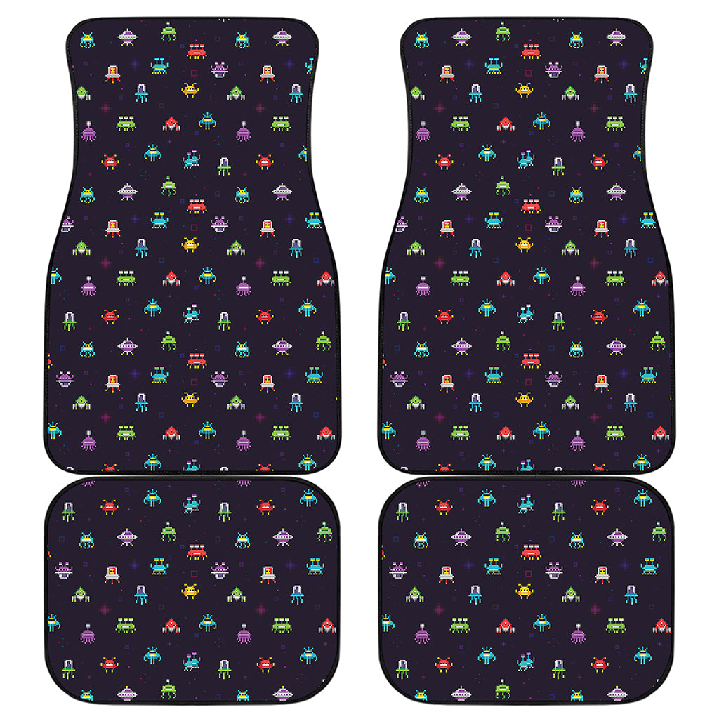 Pixel UFO Aliens Pattern Print Front and Back Car Floor Mats