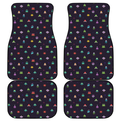 Pixel UFO Aliens Pattern Print Front and Back Car Floor Mats
