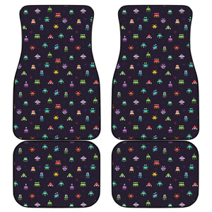 Pixel UFO Aliens Pattern Print Front and Back Car Floor Mats