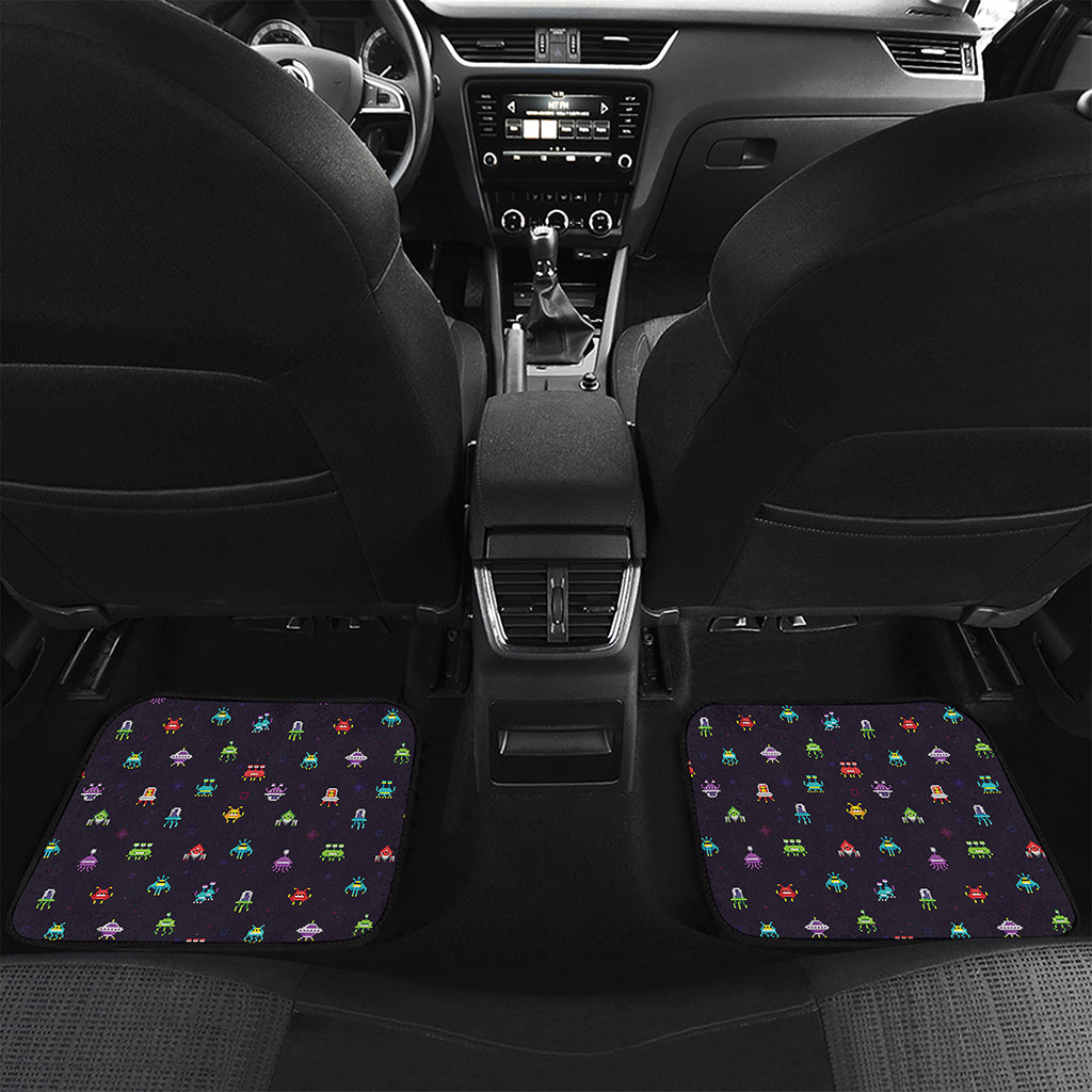 Pixel UFO Aliens Pattern Print Front and Back Car Floor Mats