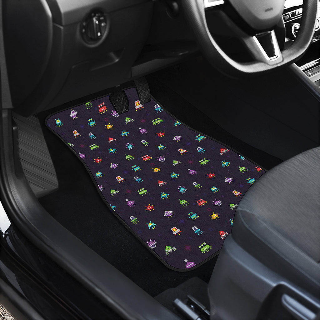 Pixel UFO Aliens Pattern Print Front and Back Car Floor Mats