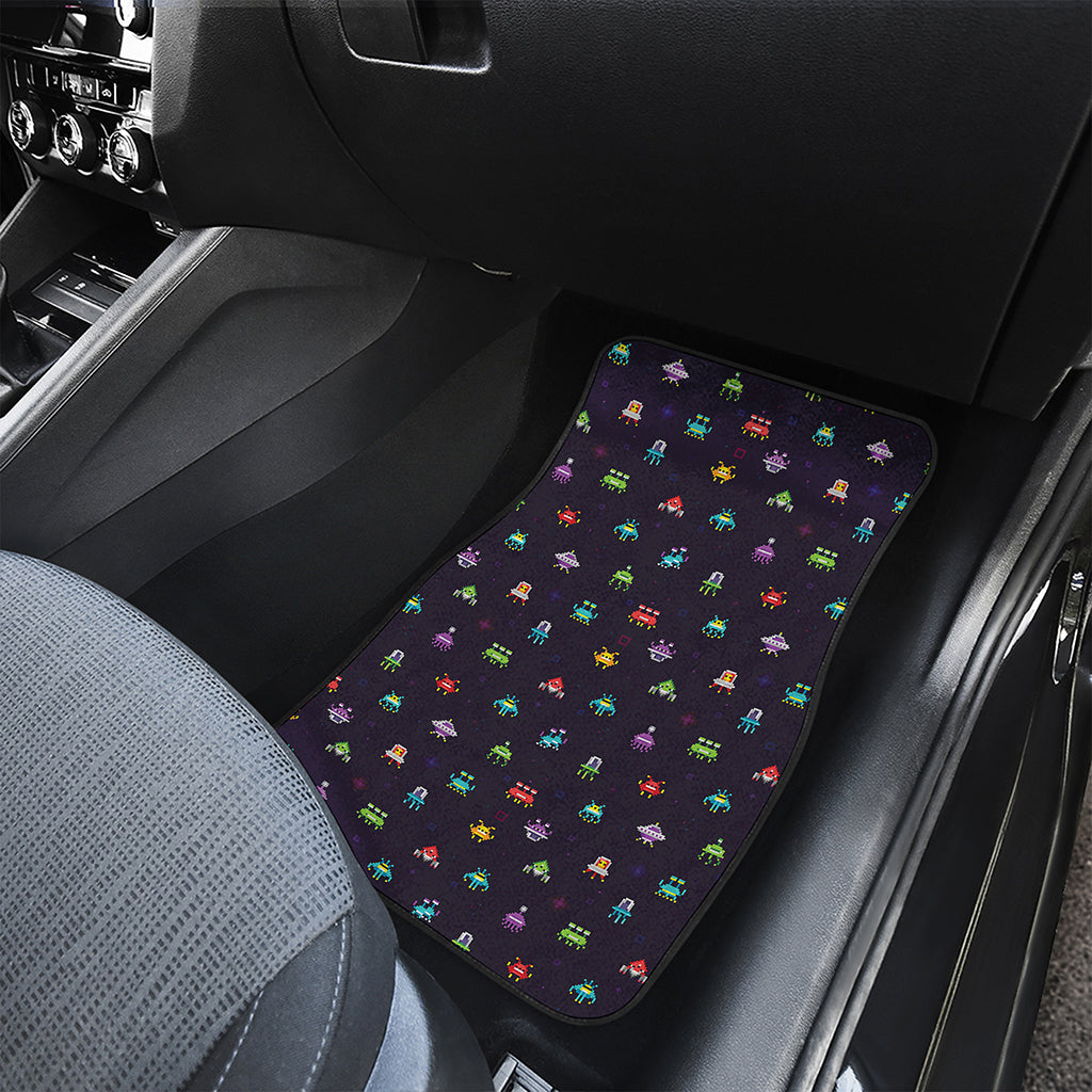 Pixel UFO Aliens Pattern Print Front and Back Car Floor Mats