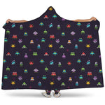 Pixel UFO Aliens Pattern Print Hooded Blanket
