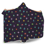 Pixel UFO Aliens Pattern Print Hooded Blanket