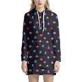 Pixel UFO Aliens Pattern Print Pullover Hoodie Dress