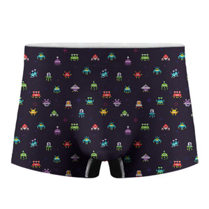 Pixel UFO Aliens Pattern Print Men's Boxer Briefs