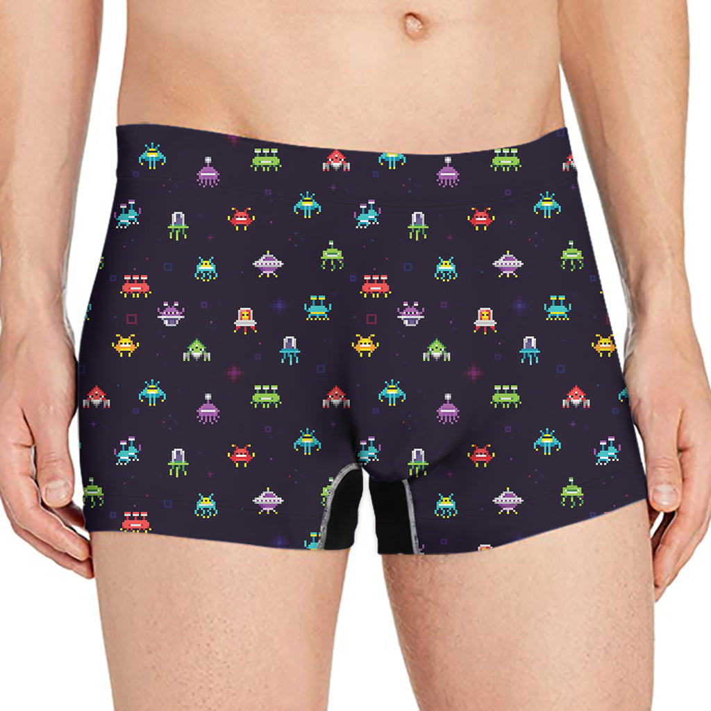 Pixel UFO Aliens Pattern Print Men's Boxer Briefs