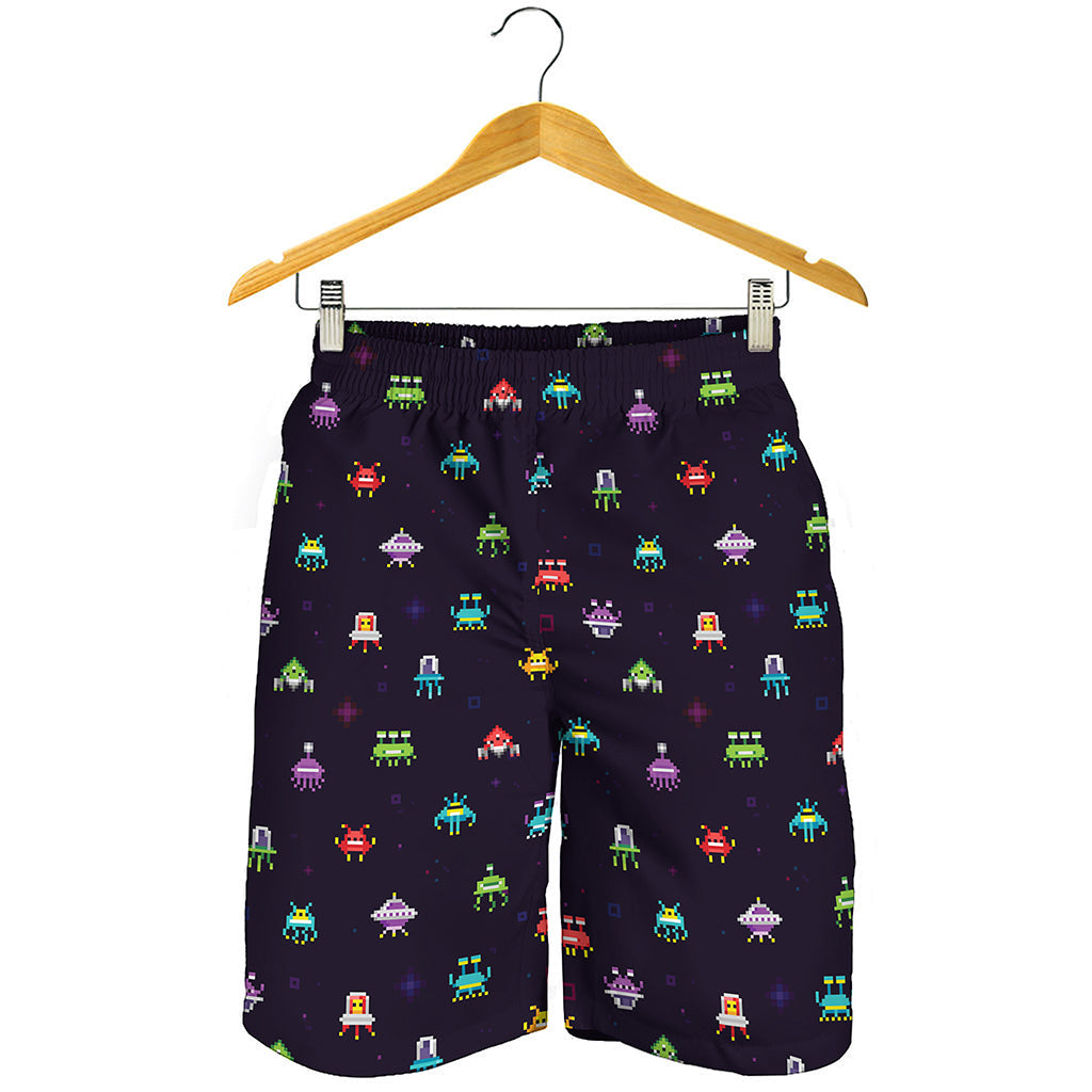 Pixel UFO Aliens Pattern Print Men's Shorts