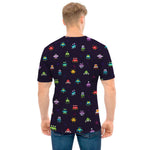 Pixel UFO Aliens Pattern Print Men's T-Shirt