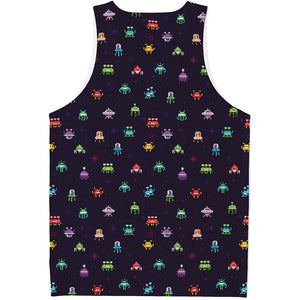 Pixel UFO Aliens Pattern Print Men's Tank Top