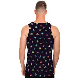 Pixel UFO Aliens Pattern Print Men's Tank Top