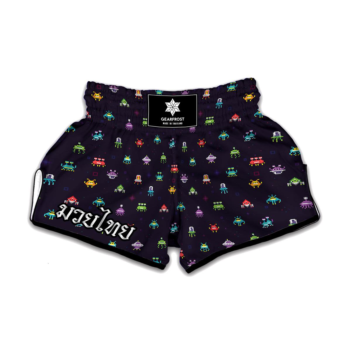 Pixel UFO Aliens Pattern Print Muay Thai Boxing Shorts