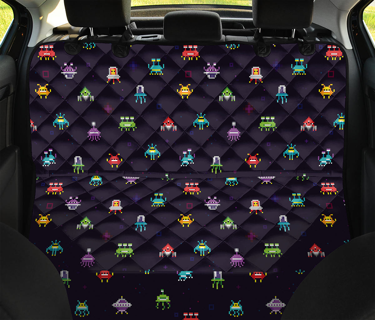 Pixel UFO Aliens Pattern Print Pet Car Back Seat Cover