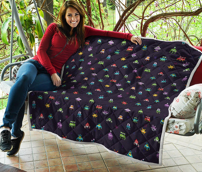 Pixel UFO Aliens Pattern Print Quilt