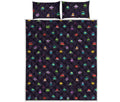 Pixel UFO Aliens Pattern Print Quilt Bed Set
