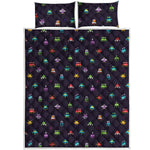Pixel UFO Aliens Pattern Print Quilt Bed Set