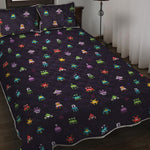 Pixel UFO Aliens Pattern Print Quilt Bed Set