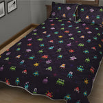 Pixel UFO Aliens Pattern Print Quilt Bed Set