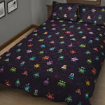 Pixel UFO Aliens Pattern Print Quilt Bed Set