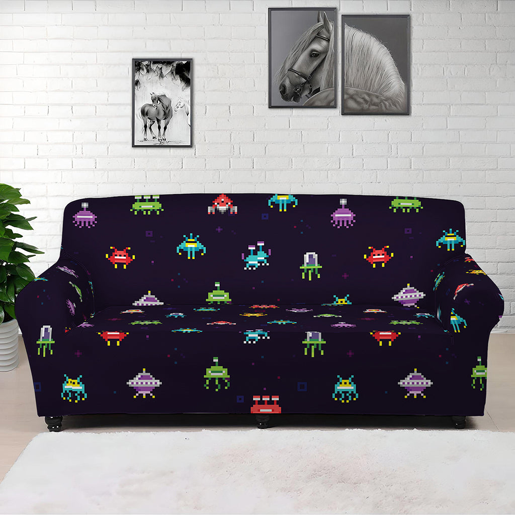 Pixel UFO Aliens Pattern Print Sofa Cover