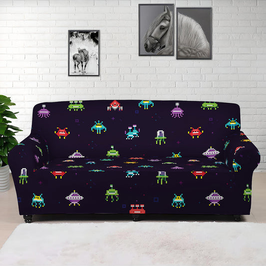Pixel UFO Aliens Pattern Print Sofa Cover