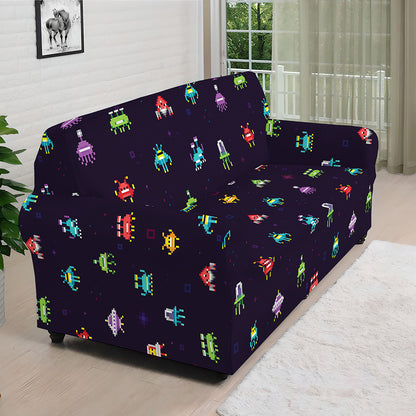 Pixel UFO Aliens Pattern Print Sofa Cover
