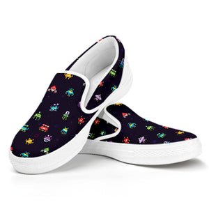 Pixel UFO Aliens Pattern Print White Slip On Shoes