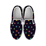 Pixel UFO Aliens Pattern Print White Slip On Shoes