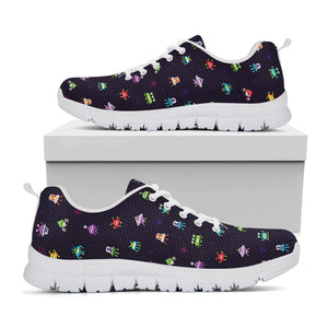 Pixel UFO Aliens Pattern Print White Sneakers