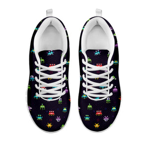 Pixel UFO Aliens Pattern Print White Sneakers