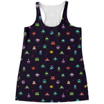 Pixel UFO Aliens Pattern Print Women's Racerback Tank Top