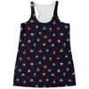 Pixel UFO Aliens Pattern Print Women's Racerback Tank Top