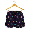 Pixel UFO Aliens Pattern Print Women's Shorts