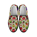 Pixel Vegetables Pattern Print Black Slip On Shoes