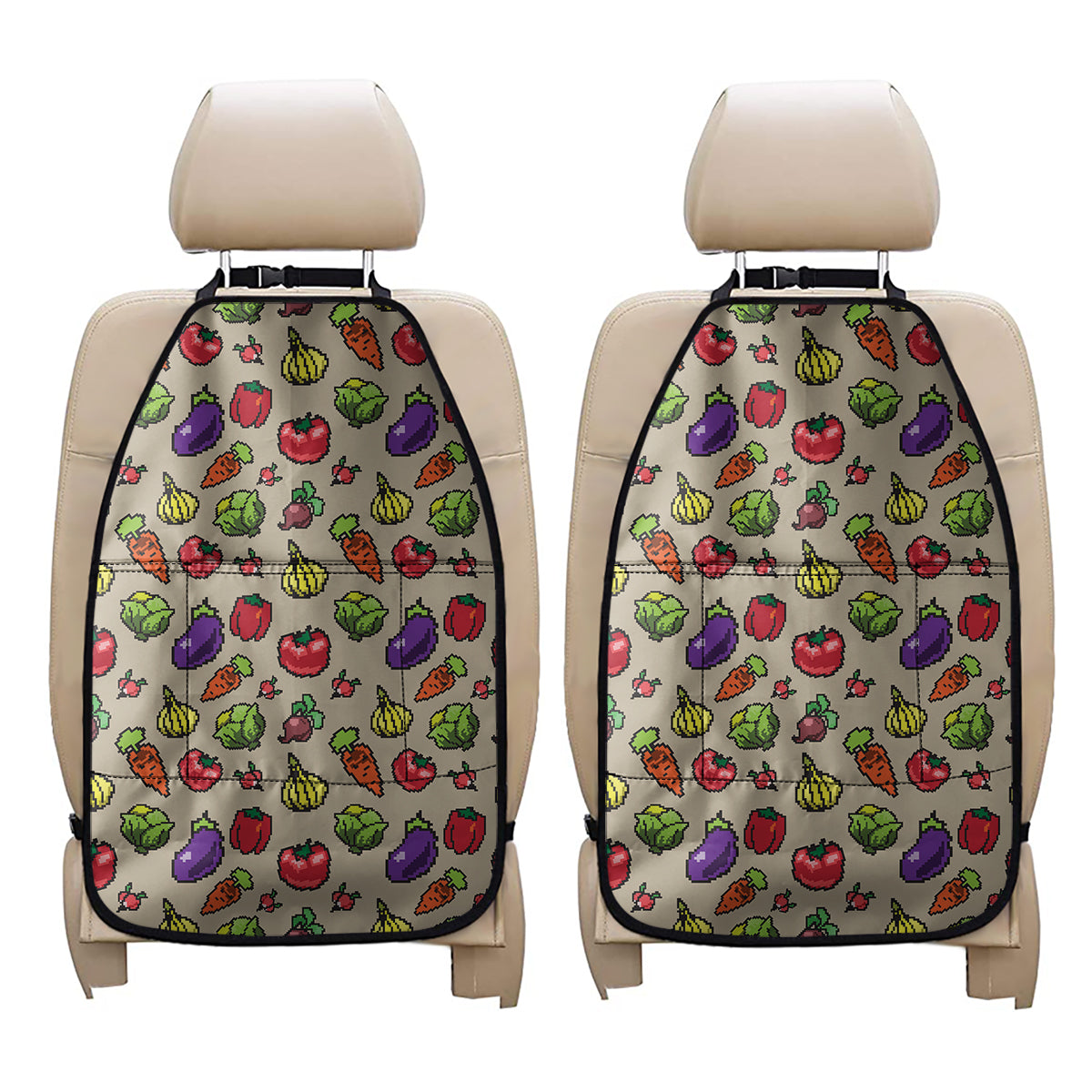 Pixel Vegetables Pattern Print Car Seat Organizers