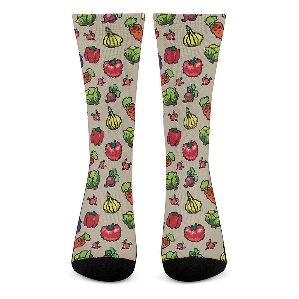 Pixel Vegetables Pattern Print Crew Socks