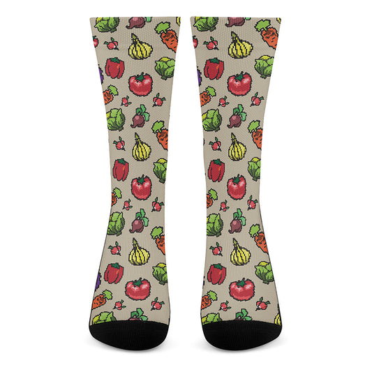 Pixel Vegetables Pattern Print Crew Socks