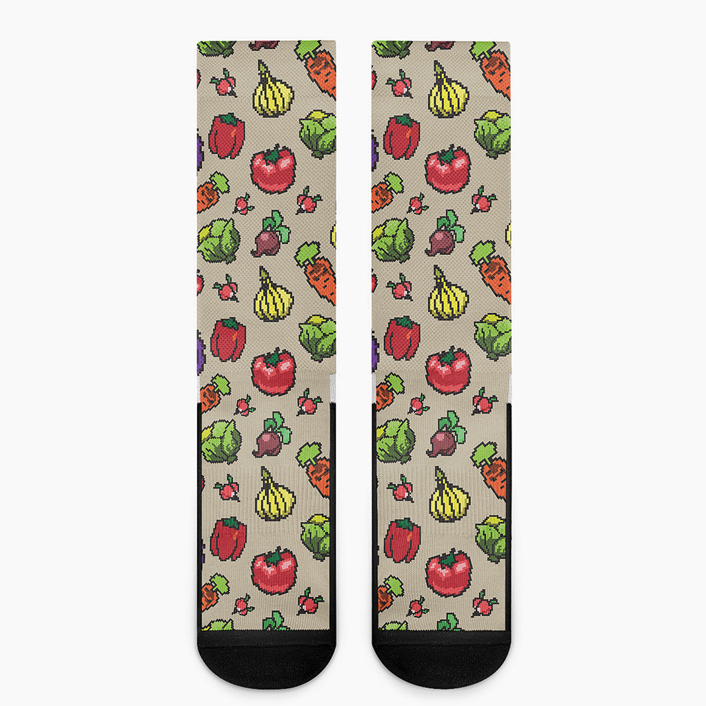 Pixel Vegetables Pattern Print Crew Socks