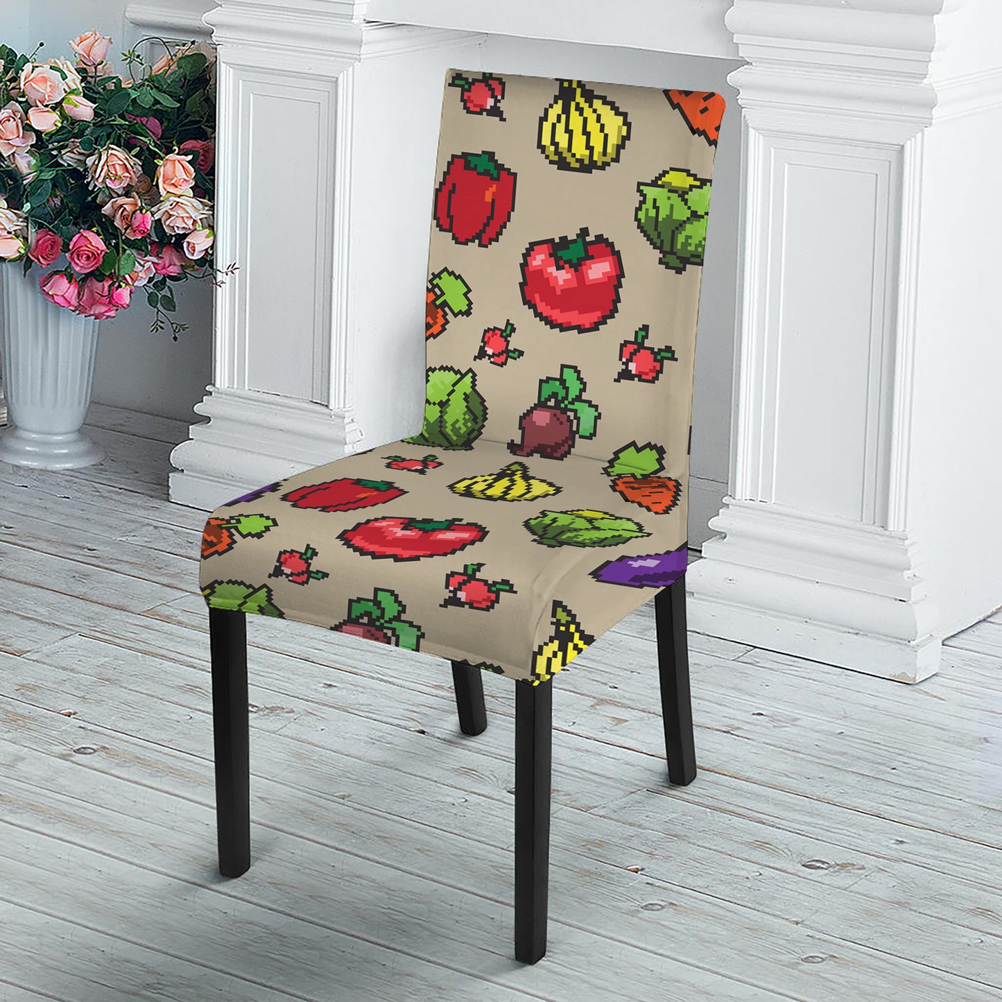 Pixel Vegetables Pattern Print Dining Chair Slipcover