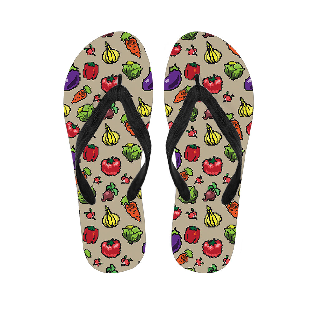 Pixel Vegetables Pattern Print Flip Flops
