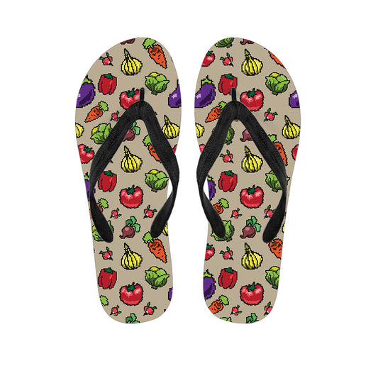Pixel Vegetables Pattern Print Flip Flops