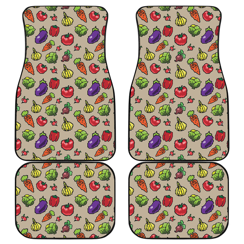 Pixel Vegetables Pattern Print Front and Back Car Floor Mats