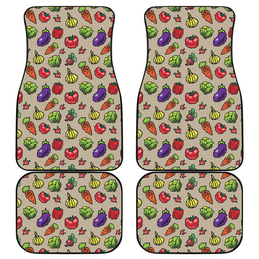 Pixel Vegetables Pattern Print Front and Back Car Floor Mats