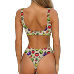 Pixel Vegetables Pattern Print Front Bow Tie Bikini