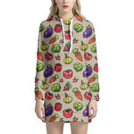 Pixel Vegetables Pattern Print Hoodie Dress