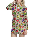 Pixel Vegetables Pattern Print Hoodie Dress