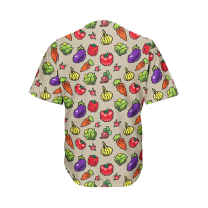 Pixel Vegetables Pattern Print Men's Baseball Jersey